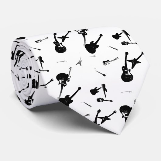 Guitars Rock Black White Stropdas 2 (Opgerold)