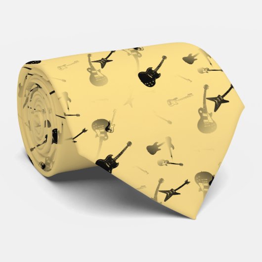 Guitars Rock Black yellow Stropdas 4 (Opgerold)