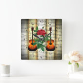 Guitars & Rose ~ Rolled Sheet Music ~ Great Gift ~ Vierkante Klok (Huis)