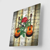 Guitars & Rose ~ Rolled Sheet Music ~ Great Gift ~ Vierkante Klok (Hoek)