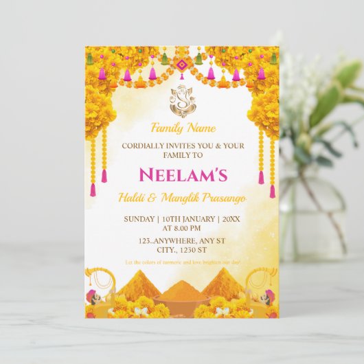 Gujarati Haldi & Manglik Prasango Uitnodigingskaar Kaart (Staand voorkant)
