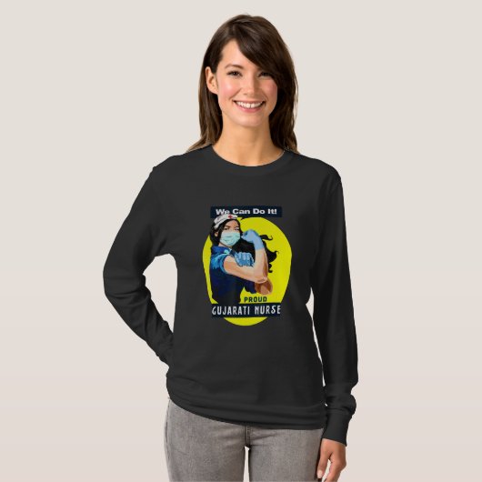 Gujarati Proud Frontline Worker Rosie Riveter Nurs T-shirt (Voorkant volledig)