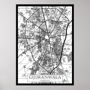 Gujranwala Pakistan Stad Kaart Poster