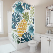 Gulden anananasappelblauw bladblauw wit douchegordijn (In situ)