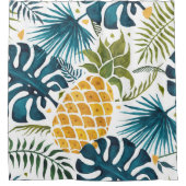 Gulden anananasappelblauw bladblauw wit douchegordijn (Voorkant)