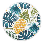 Gulden anananasappelblauw bladblauw wit keramische knop (Voorkant)