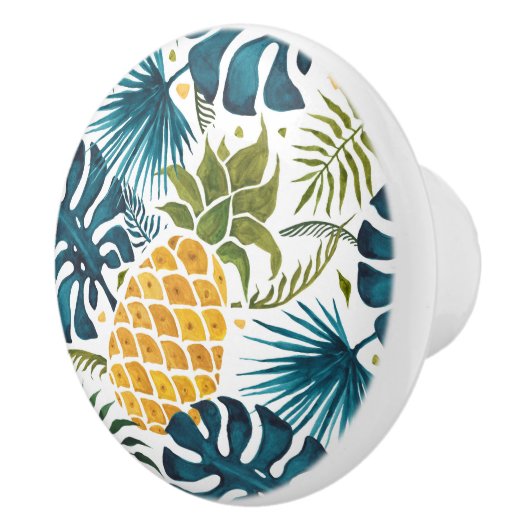 Gulden anananasappelblauw bladblauw wit keramische knop (Rechts)