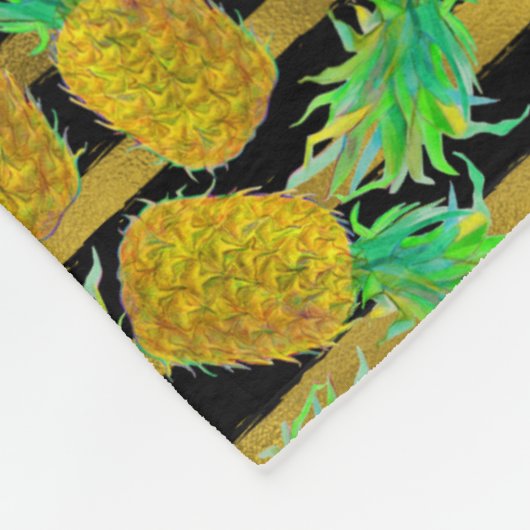 Gulden anananassen op strepen fleece deken (Hoek)