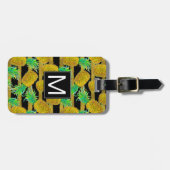 Gulden anananassen op strepen | Monogram Bagagelabel (Voorkant horizontaal)