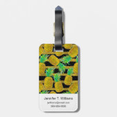 Gulden anananassen op strepen | Monogram Bagagelabel (Achterkant verticaal)