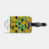 Gulden anananassen op strepen | Monogram Bagagelabel (Achterkant horizontaal)