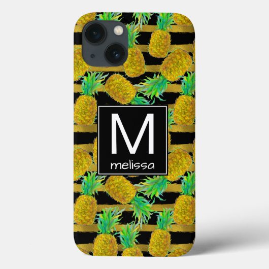 Gulden anananassen op strepen | Monogram Case-Mate iPhone Case (Achterkant)