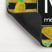 Gulden anananassen op strepen | Monogram Muismat (Hoek)