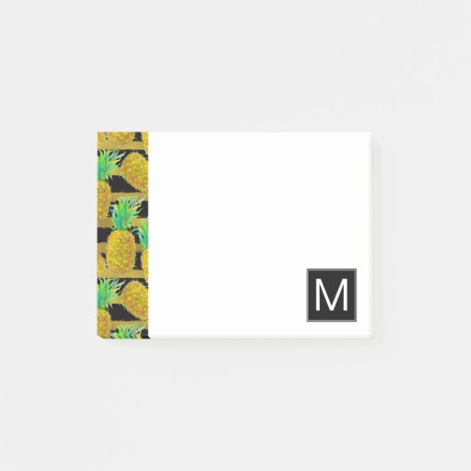 Gulden anananassen op strepen | Monogram Post-it® Notes (Voorkant)