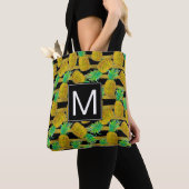 Gulden anananassen op strepen | Monogram Tote Bag (Dichtbij)