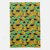 Gulden anananassen op strepen theedoek (Verticaal)