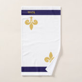 Gulden bloem en kalligrafie op wit en marineblauw bad handdoek (Handdoek)
