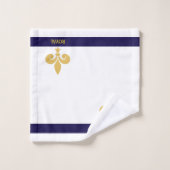 Gulden bloem en kalligrafie op wit en marineblauw bad handdoek (Wasdoekje)