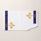 Gulden bloem en kalligrafie op wit en marineblauw bad handdoek (Handdoek)