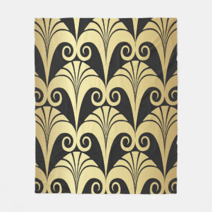 Gulden glans. Goud  deco geomet Fleece Deken