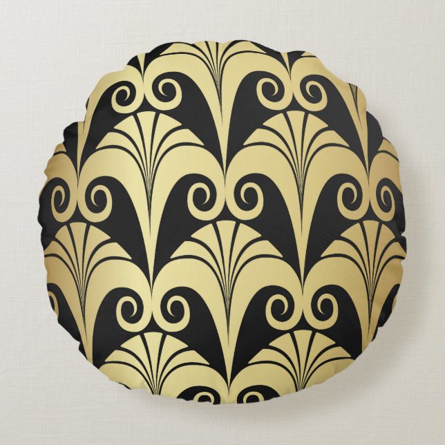 Gulden glans. Goud  deco geomet Rond Kussen (Voorkant)
