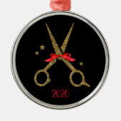 Gulden glitterschaar - Haardisser stylist Metalen Ornament (Voorkant)