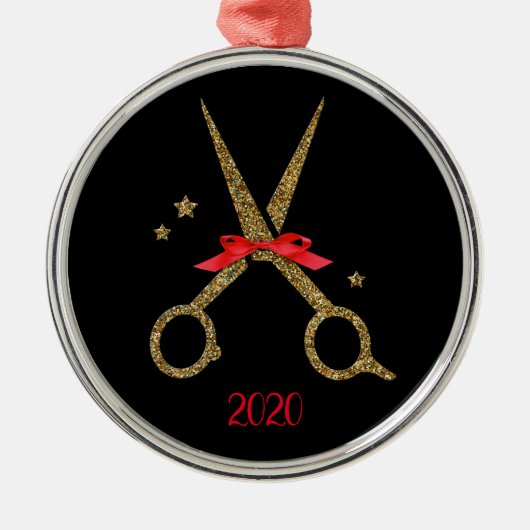 Gulden glitterschaar - Haardisser stylist Metalen Ornament (Voorkant)