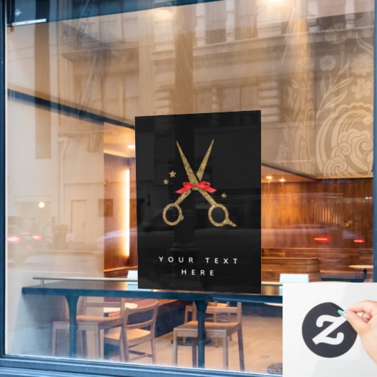 Gulden glitterschaar - Haardisser stylist Raamsticker (Cafe Raam)