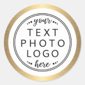 Gulden gradiëntgrens aangepaste logo fototekst ronde sticker (Voorkant)