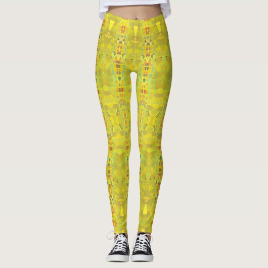 Gulden groene mozaïekgeometrische ontwerpstemmen k leggings (Voorkant)