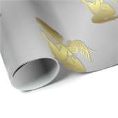 Gulden kerstangels op zilver cadeaupapier (Rol Hoek)