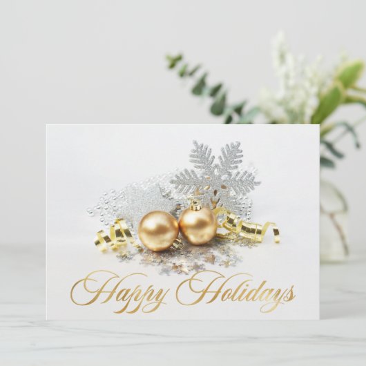 Gulden kerstbal Balls Ornament Corporate Greeting Feestdagenkaart (Staand voorkant)