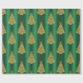 Gulden kerstbomen op groen cadeaupapier (Vlak)
