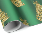 Gulden kerstbomen op groen cadeaupapier (Rol Hoek)
