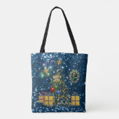 Gulden kerstboom en Cadeaus Blauwe faux Glitter Tote Bag (Achterkant)