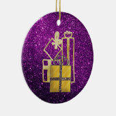 Gulden kerstcadeautjes Paarse faux Glitter Keramisch Ornament (Rechts)