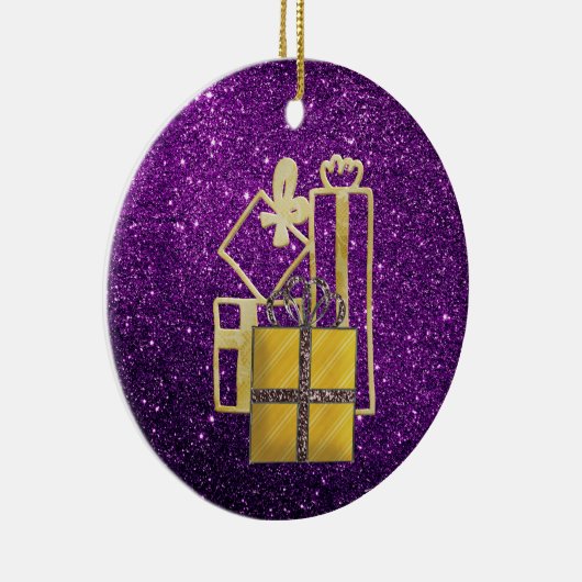 Gulden kerstcadeautjes Paarse faux Glitter Keramisch Ornament (Rechts)