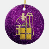 Gulden kerstcadeautjes Paarse faux Glitter Keramisch Ornament (Voorkant)