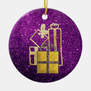 Gulden kerstcadeautjes Paarse faux Glitter Keramisch Ornament