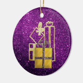 Gulden kerstcadeautjes Paarse faux Glitter Keramisch Ornament (Links)