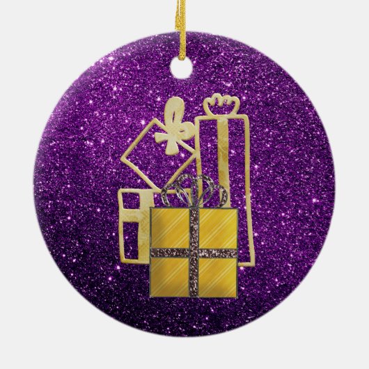 Gulden kerstcadeautjes Paarse faux Glitter Keramisch Ornament (Achterkant)
