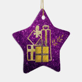 Gulden kerstcadeautjes Paarse faux Glitter Keramisch Ornament (Rechts)