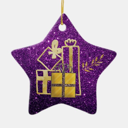 Gulden kerstcadeautjes Paarse faux Glitter Keramisch Ornament (Voorkant)
