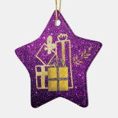 Gulden kerstcadeautjes Paarse faux Glitter Keramisch Ornament (Links)