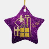 Gulden kerstcadeautjes Paarse faux Glitter Keramisch Ornament (Achterkant)