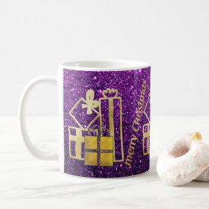 Gulden kerstcadeautjes Paarse faux Glitter Koffiemok