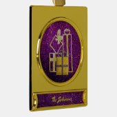 Gulden kerstcadeautjes Paarse faux Glitter Verguld Banner Ornament (Rechts)