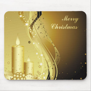 Gulden kerstkaars op mousserende achtergrond muismat