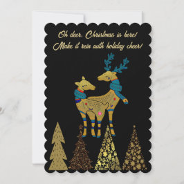 Gulden kerstrenrendieren Pine Trees Black Feestdagenkaart