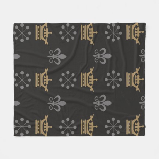 Gulden kronen op zwart behangselpapier, naadloos p fleece deken (Voorkant (Horizontaal))